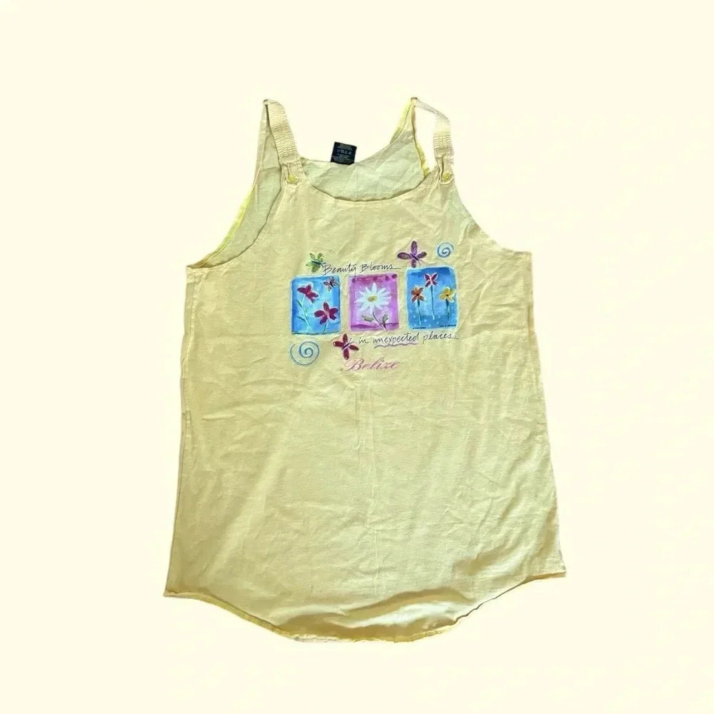 Dolphin’s yellow Tank Top Mini Dress Beach Cover up Sleeveless Garden Print L